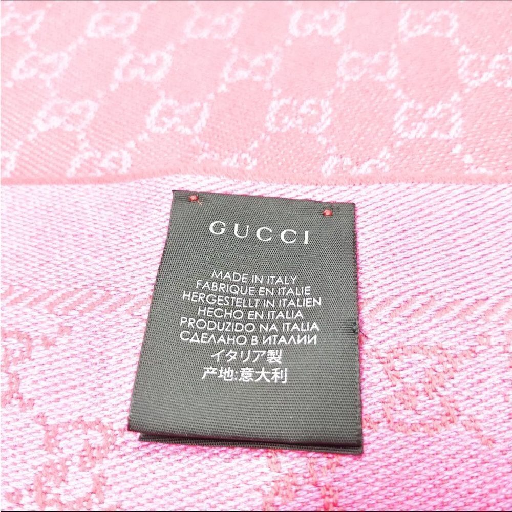 Gucci Red Fuchsia GG Monogram Wool Lame Jacquard Stenlux Scarf Stole Shawl Wrap - Picture 2 of 10